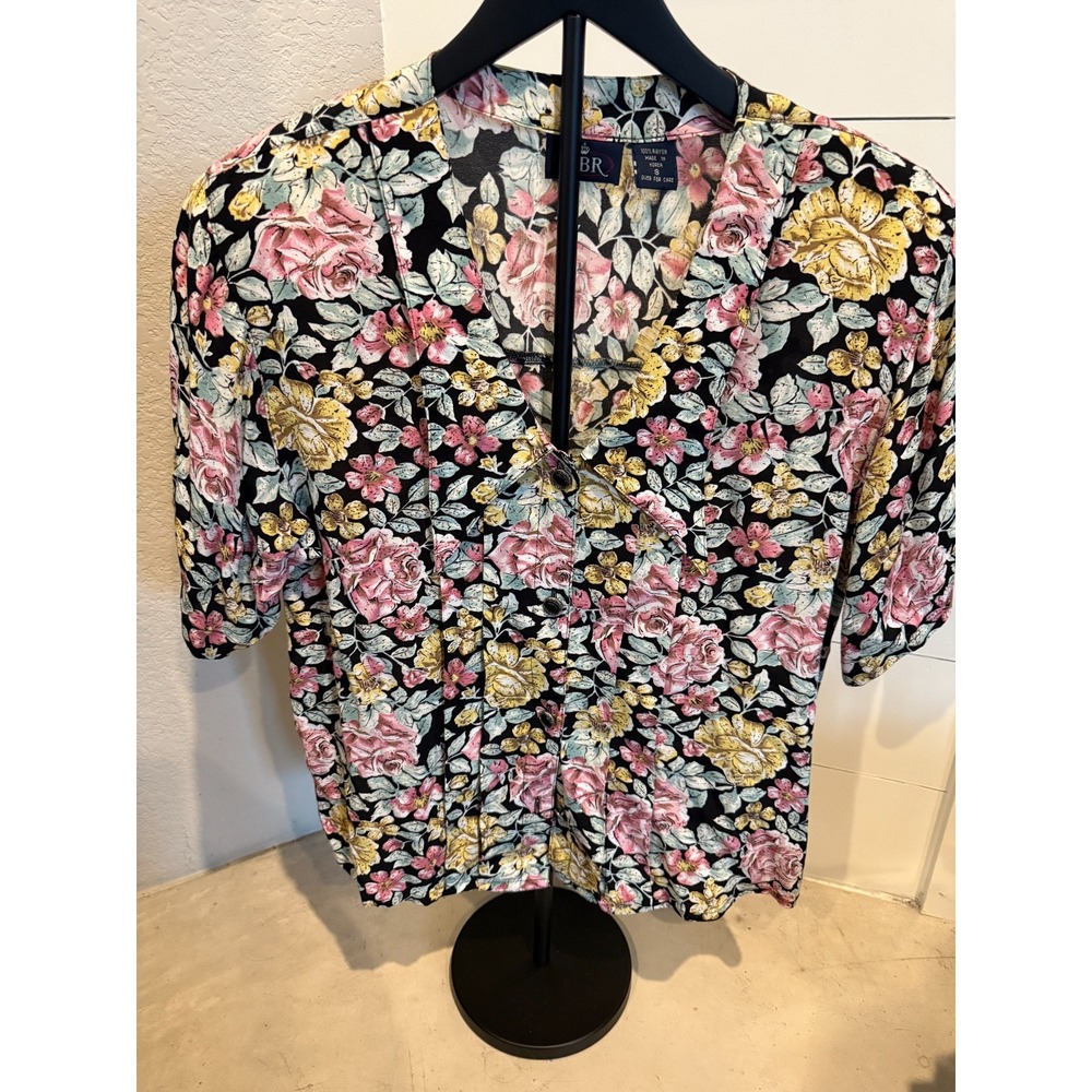OBR Vintage‎ Floral Button-Up Top with Shoulder Pads – Women's Size Small